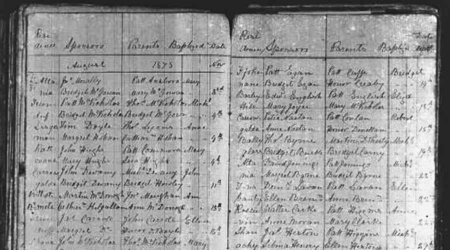 Baptismal register for Bohola parish in North Mayo.