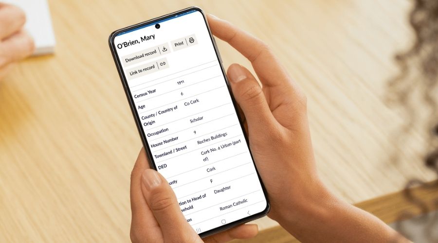 Viewing census records on a mobile phone.