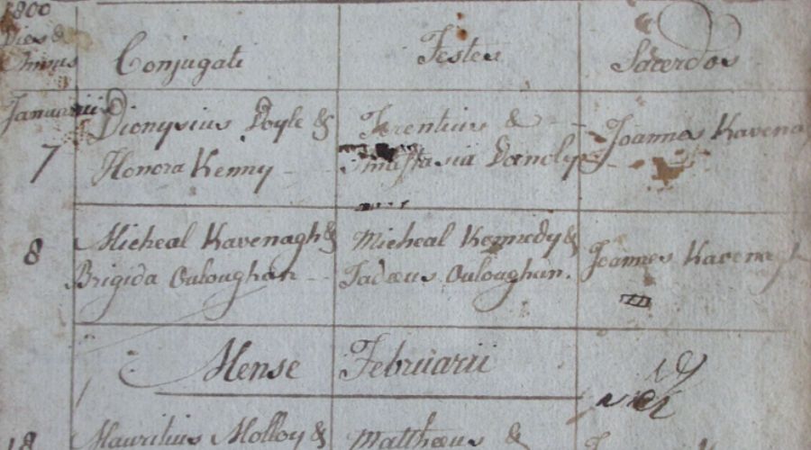 Extract from the marriage register for Killanerin parish, Gorey, Co. Wexford.